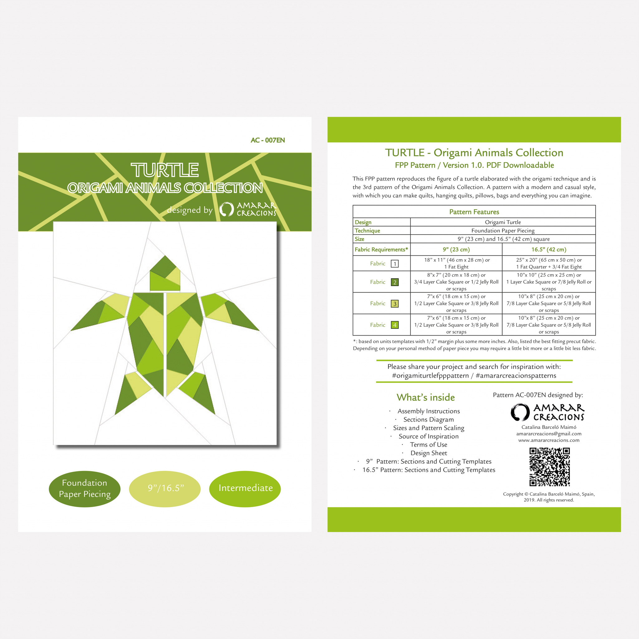 Covers Origami Turtle- FPP Pattern downloadable - English - A4